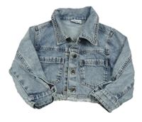 Modrá plesňová rifľová crop bunda s golierikom oliven