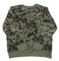 Khaki-černo-lososová skvrnitá mikina s lebkou Next