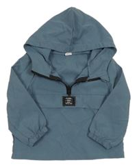 Tmavošedomodrá šušťáková vetrovka s nášivkou a kapucňou SHEIN