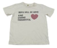 Bílé tričko s nápisy a srdíčkem 