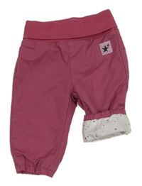 Růžovovínové cuff plátěné podšité kalhoty s hvězdičkami a úpletovým pasem impidimpi