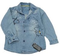 Nové - svetlomodrá rifľová košeľová bunda s dinosaurami St. Bernard