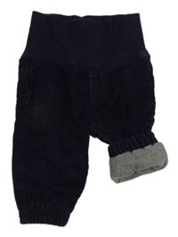 Tmavomodré cuff menšestrové podšité nohavice s úpletovým pasom impidimpi