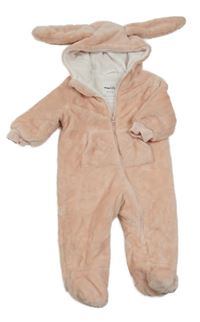 Svetloružová plyšová podšitá kombinéza s kapucňou s uškami sinsay