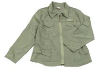 Khaki bunda s nášivkou a golierikom