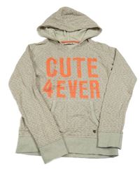 Svetlosivá melírovaná vzorovaná mikina s nápismi a vreckom a kapucňou TOM TAILOR