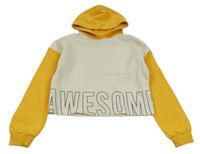 Smetanovo-horčicová crop mikina s nápisom a kapucňou C&A