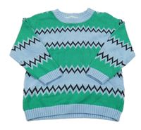 Světlemodro-zeleno-čierny vzorovaný sveter H&M