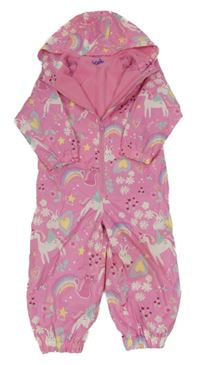 Růžová šusťáková jarní kombinéza s obrázky a kapucí St. Bernard