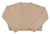 Pudrový vzorovaný pletený oversize crop sveter H&M