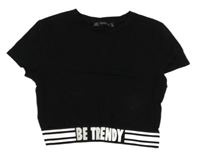 Černé crop tričko s nápisem a bílými pruhy TERRANOVA