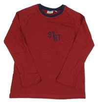 Bordó-tmavomodré melírované tričko s písmenky a vreckom alive