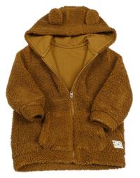 Hnedá huňatá podšitá bunda s medvedíkom a kapucňou s uškami Matalan