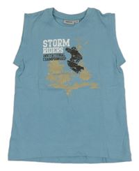 Modré tielko so surferom a palmami a nápismi alive