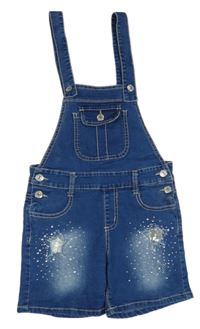 Modré teplákové riflové laclové kraťasy s hvězdičkami a kamínky a pecičkami 