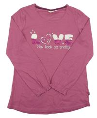 Svetlovínový é tričko s nápismi a srdiečkami a flitrami Kids