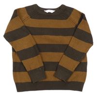 Tmavohnědo-hnedý pruhovaný rebrovaný oversize sveter H&M