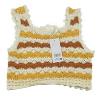 Nové - smetanovo-okrovo-mahagónovoý háčkovaný crop top Miss