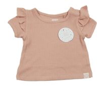 Nové - pudrové rebrované tričko so srdiečkom a volánikmi Pure baby