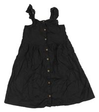 Černé plátěné propínací letní šaty s volánky H&M