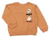 Oranžová mikina s lebkou a netopýrem a duchem H&M