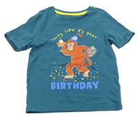 Petrolejové tričko s nápismi a opicou Tu