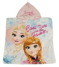 Bílo-světlerůžovo-světlemodré froté osuškové pončo s Frozen a kapucí Disney