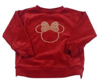 Červená plyšová mikina s Minnie z kamínků George