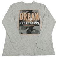 Šedé melírované triko s army potiskem a nápisem Primark