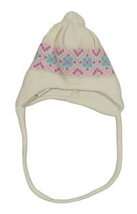 Smetanovo-ružová čapica so vzorom a brmbolcom