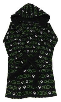 Čierny chlpatý župan s logy X-Box a kapucňou Primark