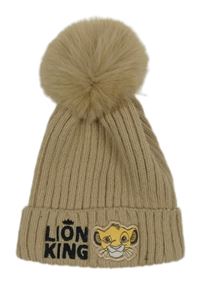 Hnědá žebrovaná pletená čepice se Simbou a bambulí Primark