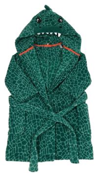 Zelený vzorovaný chlupatý župan s kapucí - dinosaurus Joules