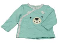 Tyrkysová zavinovací mikina s medvěďom Pocopiano