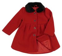 Červený flaušový podšitý kabát s kožešinou Matalan