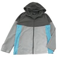 Tmavošedo-šedo-modrá šusťáková sportovní bunda s kapucí Primark