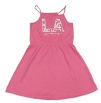 Tmavoružové bavlnené šaty s nápisom s palmami Pepperts