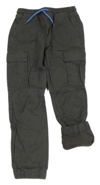 Tmavošedé plátěné podšité cargo cuff kalhoty Manguun