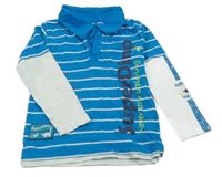 Modro-biele pruhované polo tričko s nápisom Stop+Go