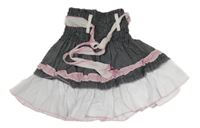 Tmavomodro-biela sukňa s volánikmi a opaskom