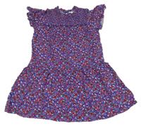 Modro-červeno-růžové květované lehké šaty s volánky Next