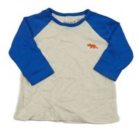 Béžovo-modré triko s výšivkou F&F