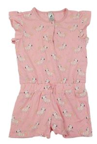 Růžový bavlněný kraťasový overal se zebrami a duhami C&A