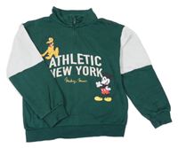 Tmavozeleno-biela mikina s Mickeym a Plutem H&M