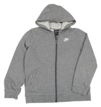 Šedá melírovaná propínací mikina s logem a kapucí Nike