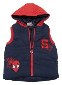 Tmavomodro-červená šušťáková zateplená vesta so Spidermanem a kapucňou Marvel