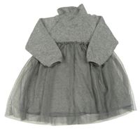 Sivé pletené šaty s šedou tylovou sukní Zara
