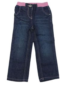 Tmavomodré skinny rifle s růžovým úpletovým pasem Tu