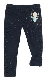 Tmavomodré trblietavé zateplené legíny s Frozen zn. Disney