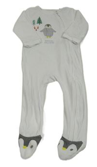 Bílý sametový overal s tučňáky M&S